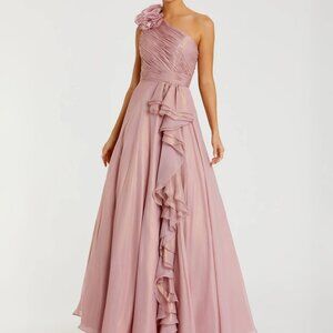 Mac Duggal  Pink Iridescent One Shoulder Rosette Ball Gown size 12